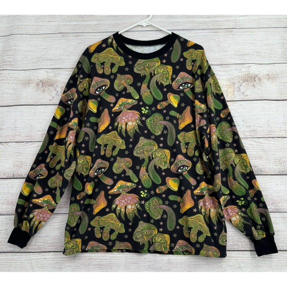 Assholes Live Forever Long Sleeve Shirt Mens XL Black Mushroom Psychedelic Print
